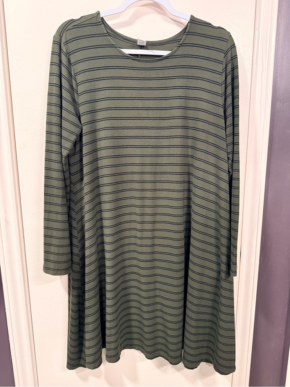 Old Navy Olive Green Striped Long Sleeve Dress